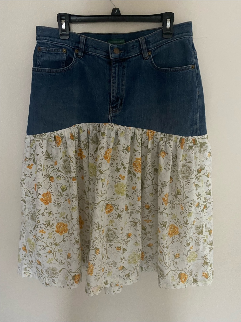 Wild Fable denim and floral cotton Upcycled look skirt pleats a line 12 - Picture 3 of 8